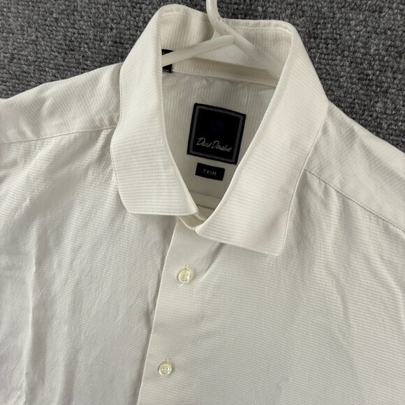 David Donahue Trim Cotton 16.5 36/37 Striped French Cuff White Button Up Premium - Picture 3 of 16